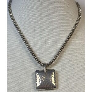 SILPADA 925 Sterling Silver Hammered Square Pillow Pendant Popcorn Chain 17"